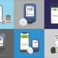 A collage of top selling continuous glucose monitoring brands and their systems.